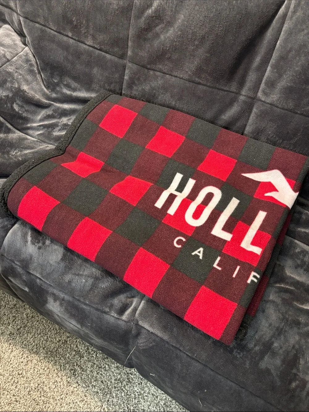 Hollister Red & Black Buffalo Plaid Logo Throw
